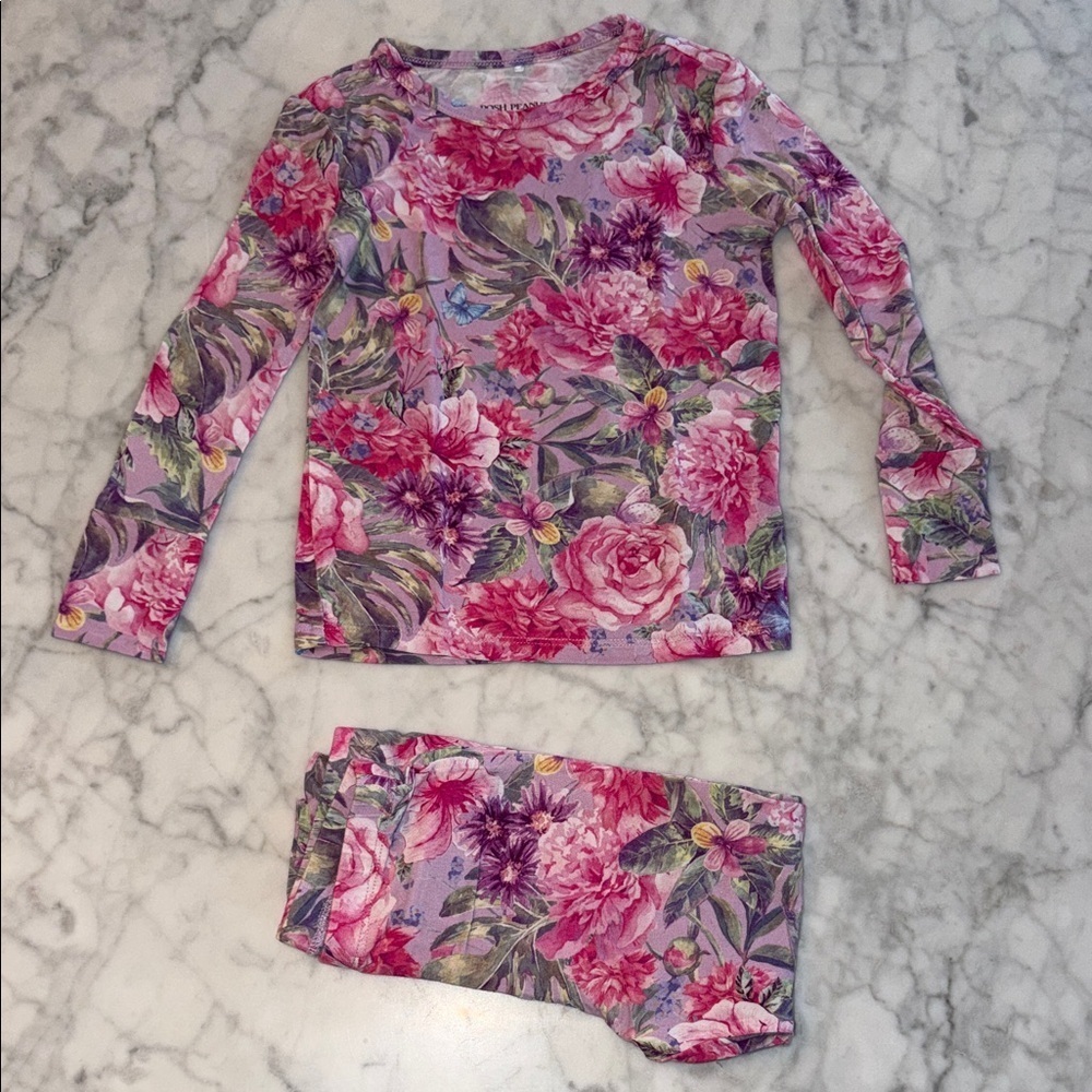 Posh Peanut Pink Floral Ellery Kids Pajamas 3/4T